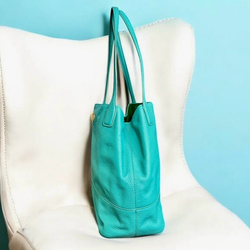 Tory Burch Aqua Turquoise Leather Michelle Tote - Picture 7 of 13